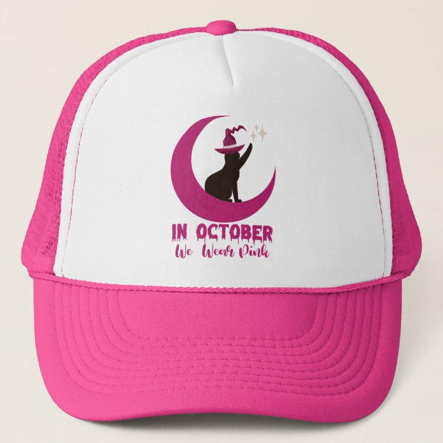 Casquette En Octobre Nous Portons Pink Cat Cerveau Cancer La (Devant)