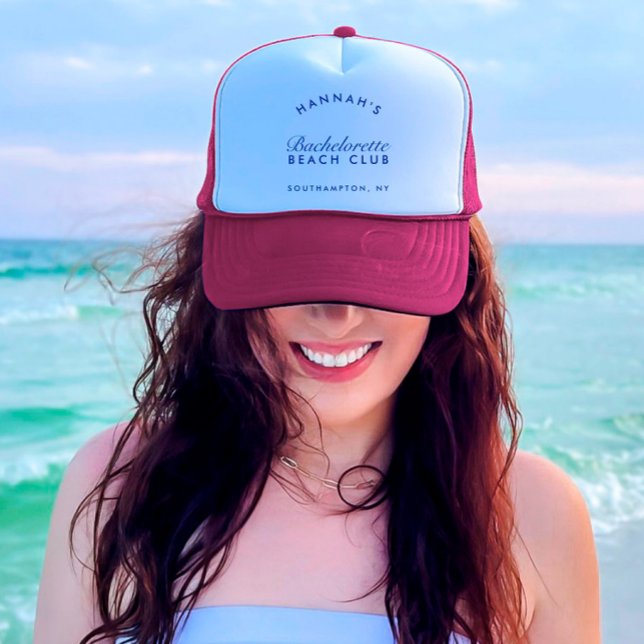 Casquette Enterrement de vie de jeune fille rose et marine r (Retro Modern Pink & Navy Bachelorette Trucker Hat)