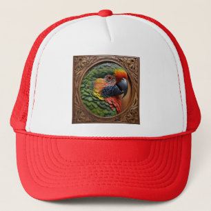 Casquette Esprit Australien : un loriquet perché dans du boi