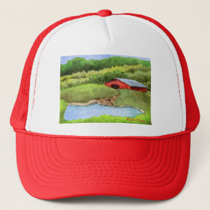 Casquette Étang agricole no 1 paysage de pays grange rouge C