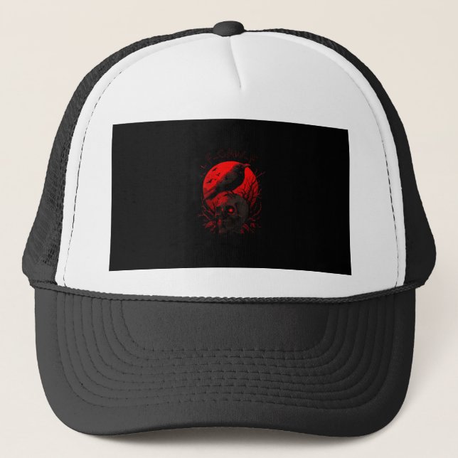 Casquette F-Caw-F Crow Funny Bird Red Moon Gothic (Devant)