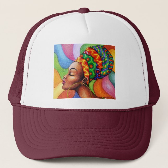 Casquette Femme africaine avec cire tissu traditionnel (Devant)
