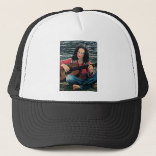 Casquette Femme Jouant De La Musique Avec Guitare Acoustique