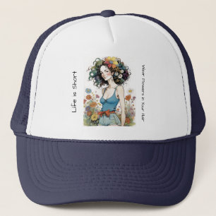 Casquette Fille avec Fleurs sauvages dans ses cheveux