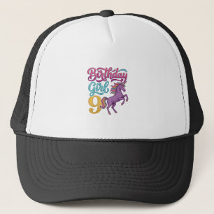 Casquette Fille d'anniversaire 9 Licorne Dessin de gravure v