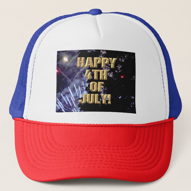 Casquette Fireworks 1 4 juillet chapeau de camionneur rouge  (Devant)