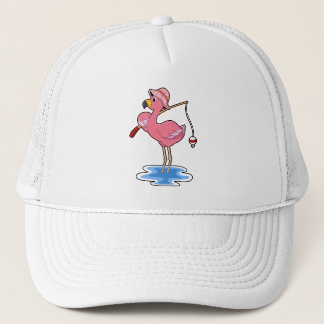 Casquette Flamant rose à la pêche avec canne à pêche (Devant)