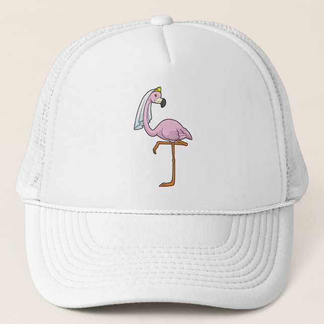 Casquette Flamant rose en mariée au mariage avec voile (Devant)