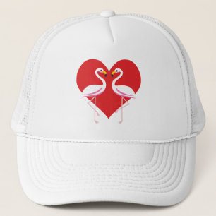 Casquette Flamants roses blancs mignons rose avec coeur roug