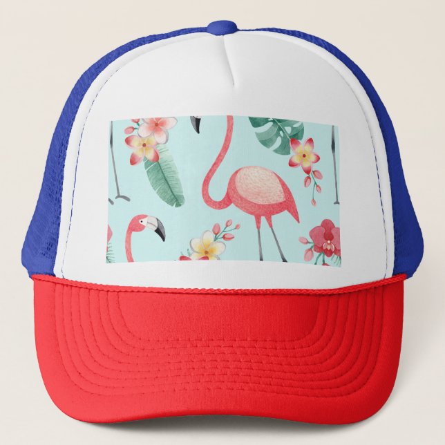 Casquette Flamants roses Fleurs tropicales Motif aquarelle (Devant)