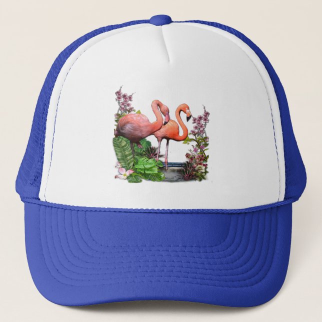 Casquette Flamants roses roses et Plantes verts (Devant)