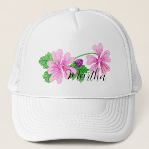 Casquette Fleur d'aquarelle rose avec le nom Trucker Hat