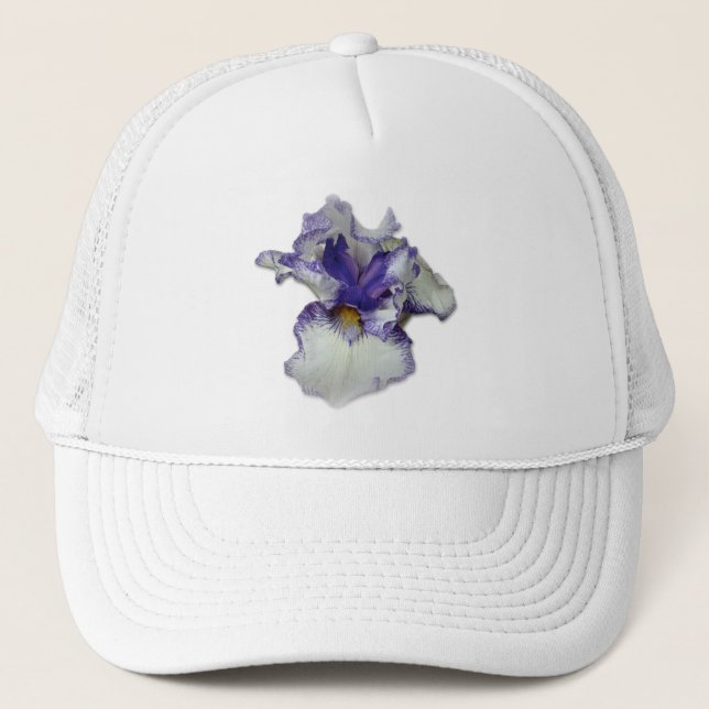 Casquette Fleur Iris à fond bleu et blanc (Devant)