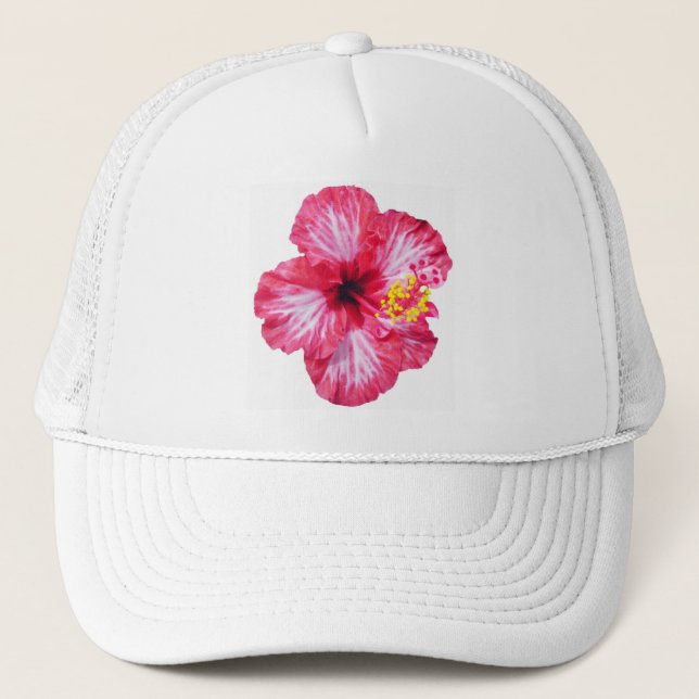 Casquette fleur rose blanche rouge de ketmie aloha (Devant)