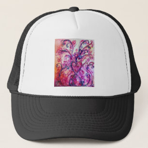 Casquette FLEURS BLANCHES rose vif pourpre blanc