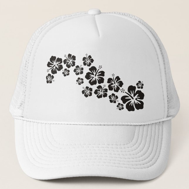 Casquette fleurs d'hibiscus en noir (Devant)