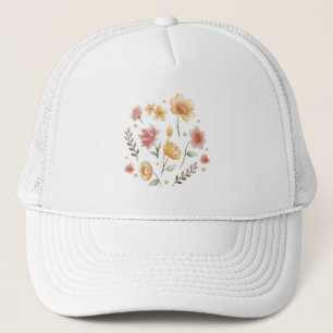 Casquette Fleurs et feuilles fleuries aquarelle