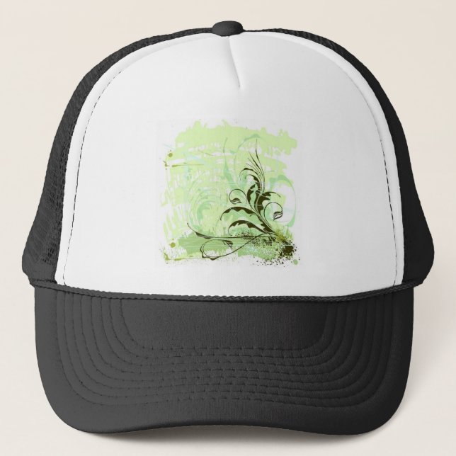 Casquette Fleurs-Ornament-Grunge-Arrière - plan-Vector VERT  (Devant)
