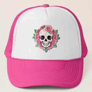Casquette Fleurs roses Coquette Rose crâne floral Squelette