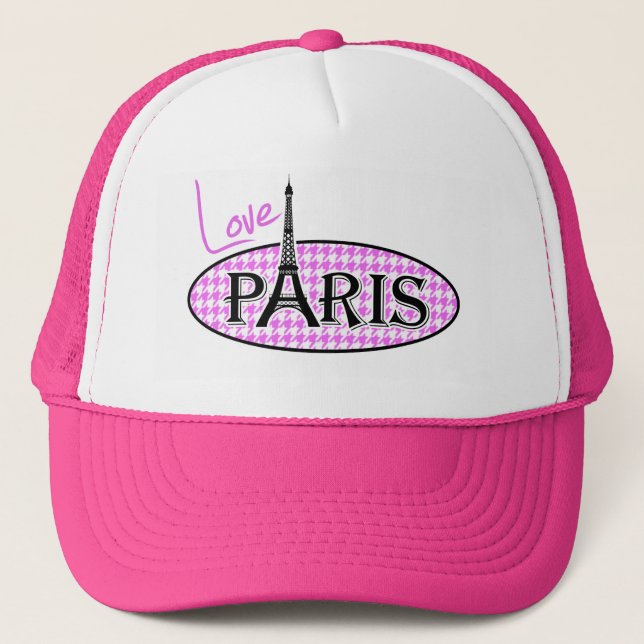Casquette Fuchsia Pink Houndstooth ; Paris (Devant)