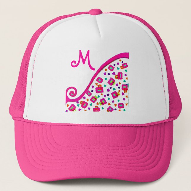 CASQUETTE FUCHSIE ROSE MONOGRAMME DÉCO ABSTRAIT BLANC (Devant)