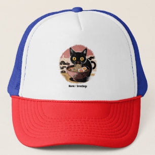 Casquette Funny Kawaii Chat Manger Ramen nouilles mignonnes 