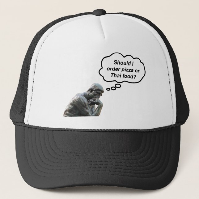 Casquette Funny Rodin Thinker Statue - Pizza ou cuisine thaï (Devant)