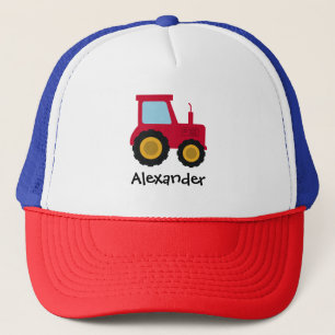 Casquette Garçons Charming Tracteur Rouge de Ferme et Nom En