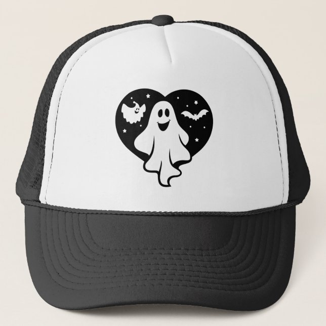 Casquette Ghost Halloween mignon Avec Coeur Et Chat (Devant)