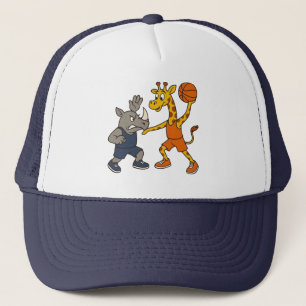 Casquette Girafe de dessin animé et rhinocéros jouant au bas