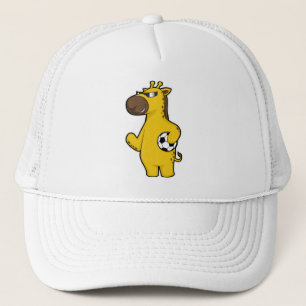 Casquette Giraffe en joueur de football avec balle de footba