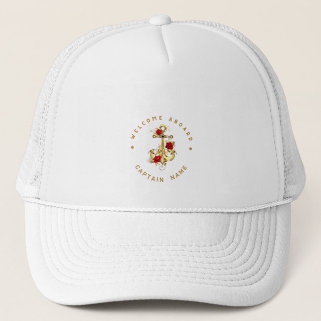 Casquette Gold Navy Ancre nautique club de yacht Rose rétro  (Devant)