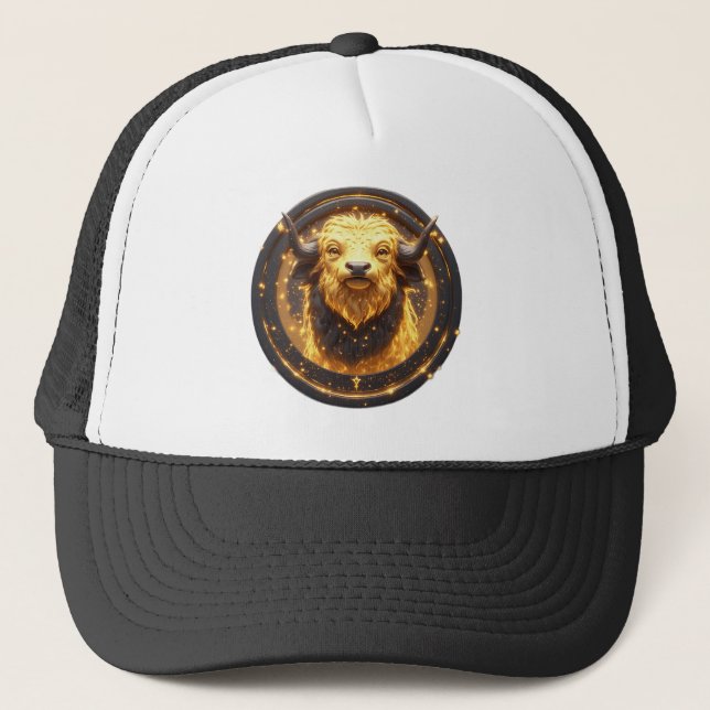 Casquette Golden Taurus Bull Within a Circular Zodiac Wheel (Devant)