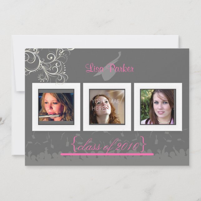 Casquette + Gown + Swirls Graduation Invitation /  (Devant)
