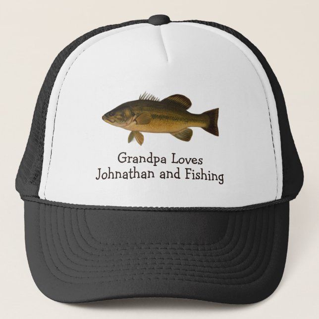 Casquette Grand-père aime le nom de l'enfant et la pêche ave (Devant)