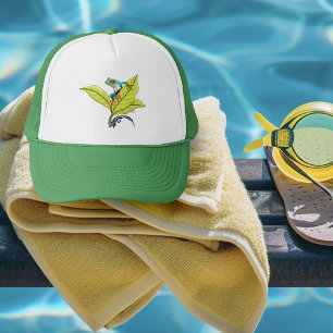 Casquette Grenouille aux yeux rouges Feuilles vertes Lavande