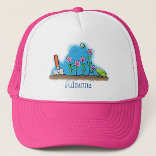 Casquette Grenouille mignonne et abeille dans le jardin dess