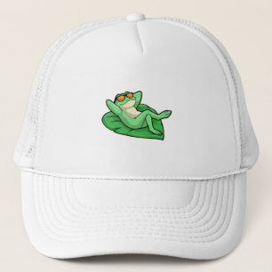 Casquette Grenouille sur la feuille avec lunettes de soleil