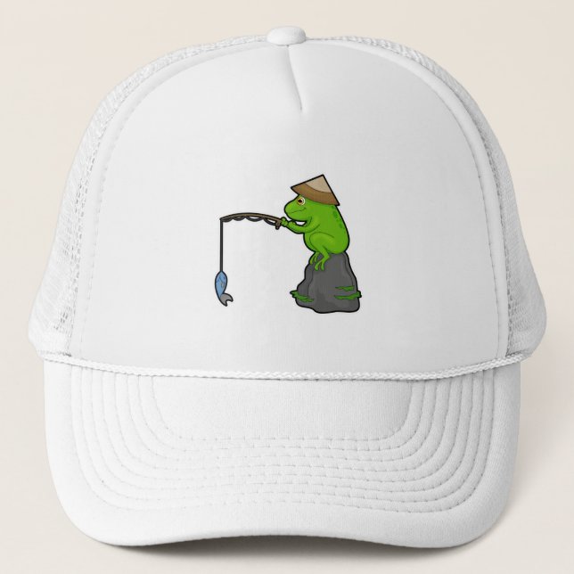 Casquette Grenouille sur pierre à la pêche avec bâtonnet de  (Devant)