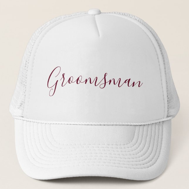 Casquette Groomsman White avec la police Bourgogne (Devant)