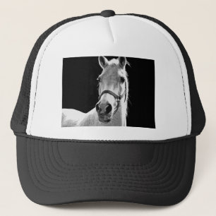 Casquette Gros plan Cheval blanc noir en nuit