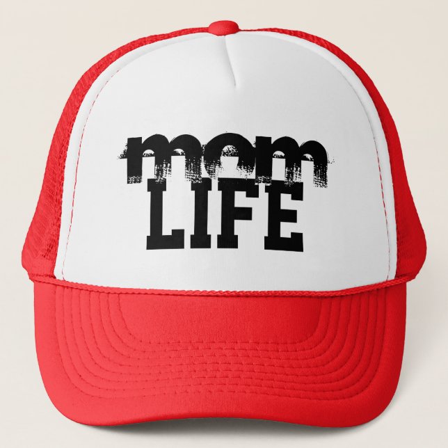 Casquette grunge noir et blanc MOM LIFE lettrage | (Devant)