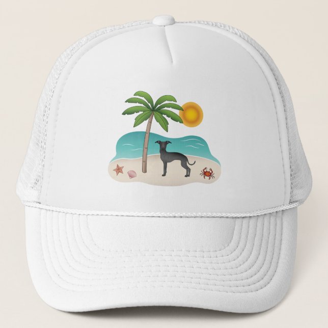 Casquette Gryhound Italien Noir À La Plage D'Été Tropicale (Devant)