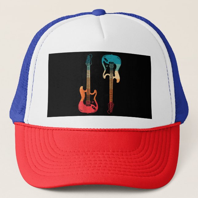 Casquette Guitare Rétro Guitariste Électrique Basse Guitare  (Devant)