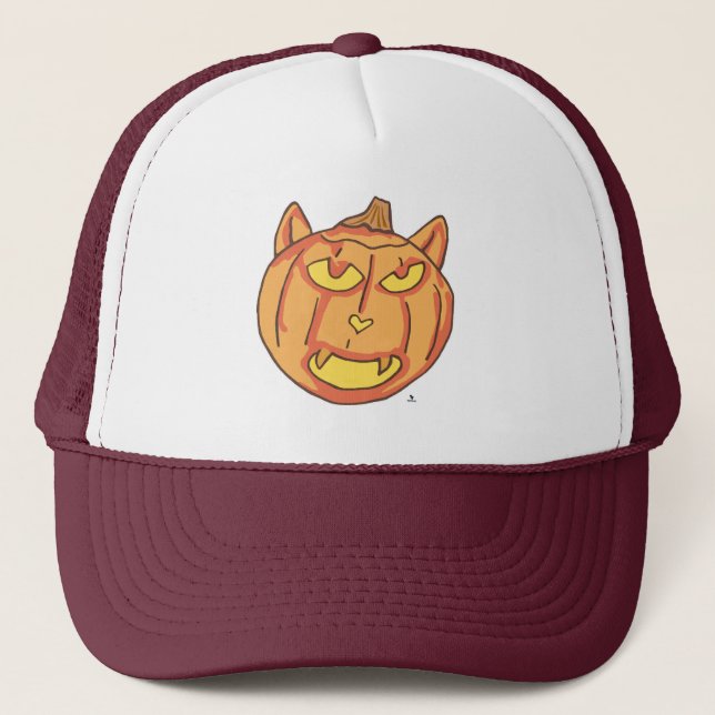 Casquette Halloween Chat Jack-o-Lantern Citrouille Dessin am (Devant)