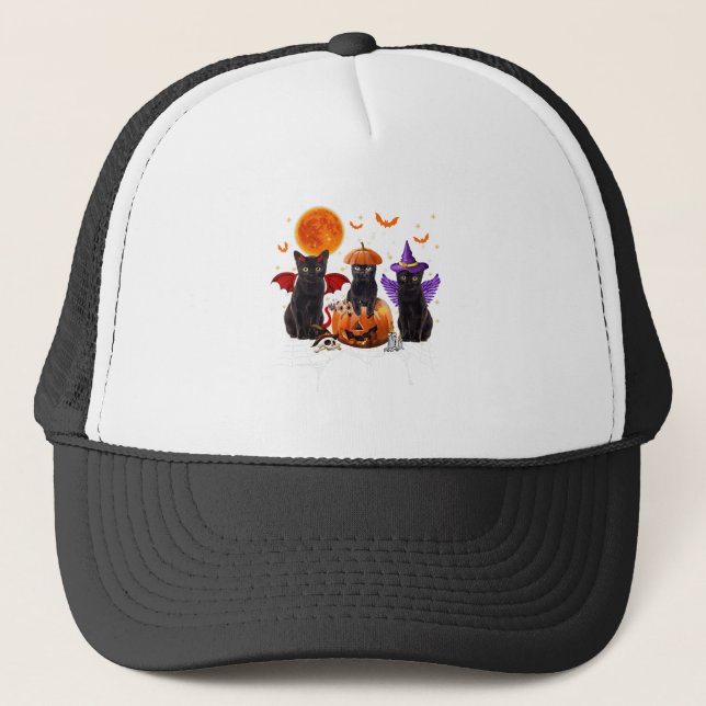 Casquette Halloween Chat Noir, Chat Noir Assis Sur Citrouill (Devant)
