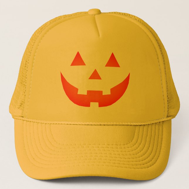 Casquette Halloween néon orange Jack-o'-lantern visage citro (Devant)