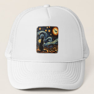 Casquette Halloween Van Gogh Starry Night Chat noir Citrouil