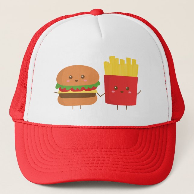 Casquette Hamburger et fritures mignons, amis pour toujours (Devant)