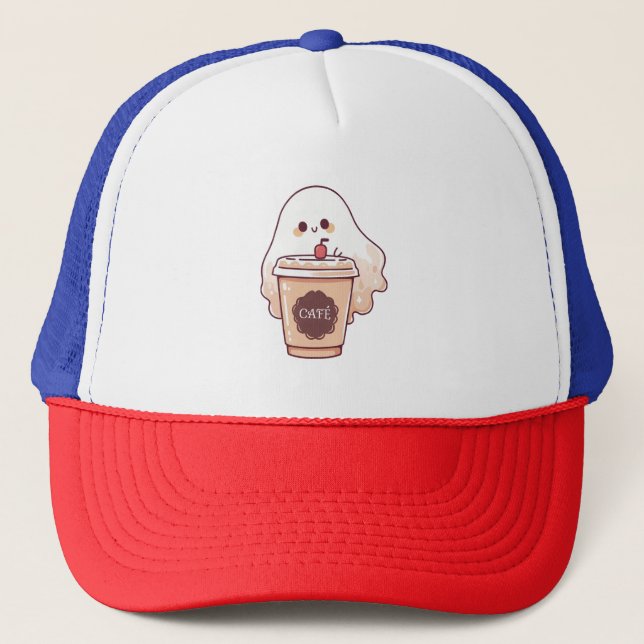 Casquette Happy Ghost aime Sticker café (Devant)